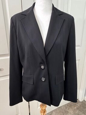Amanda Smith Suits Womens Size 6 Black Pinstripe Blazer Tailored Two Button